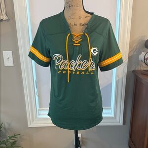 🆕 Packers Women's Green Lace-Up Football Top bay Size Medium